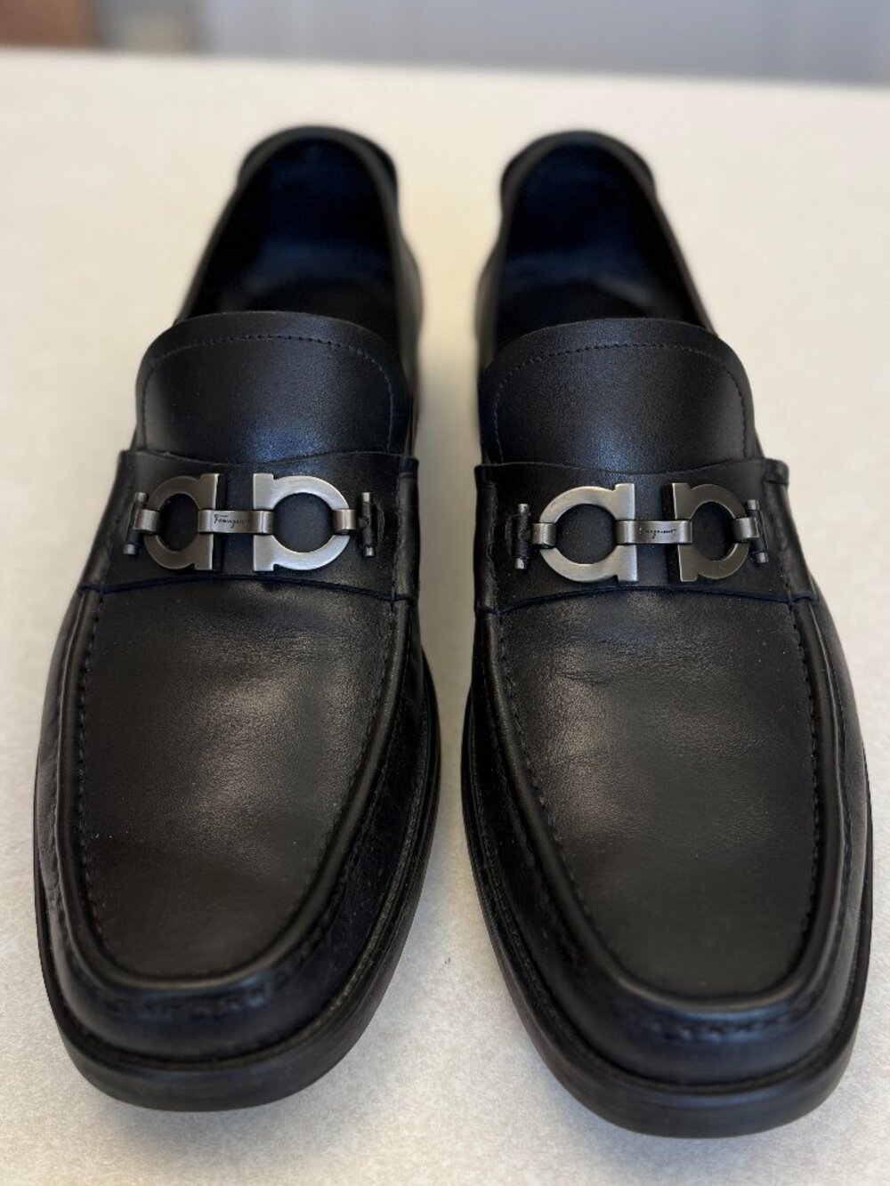 Salvatore Ferragamo Gancini Black Leather Loafers Men's 11.5